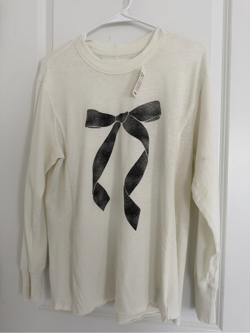 aerie Cream Long-Sleeve Tee with Black Bow Print
